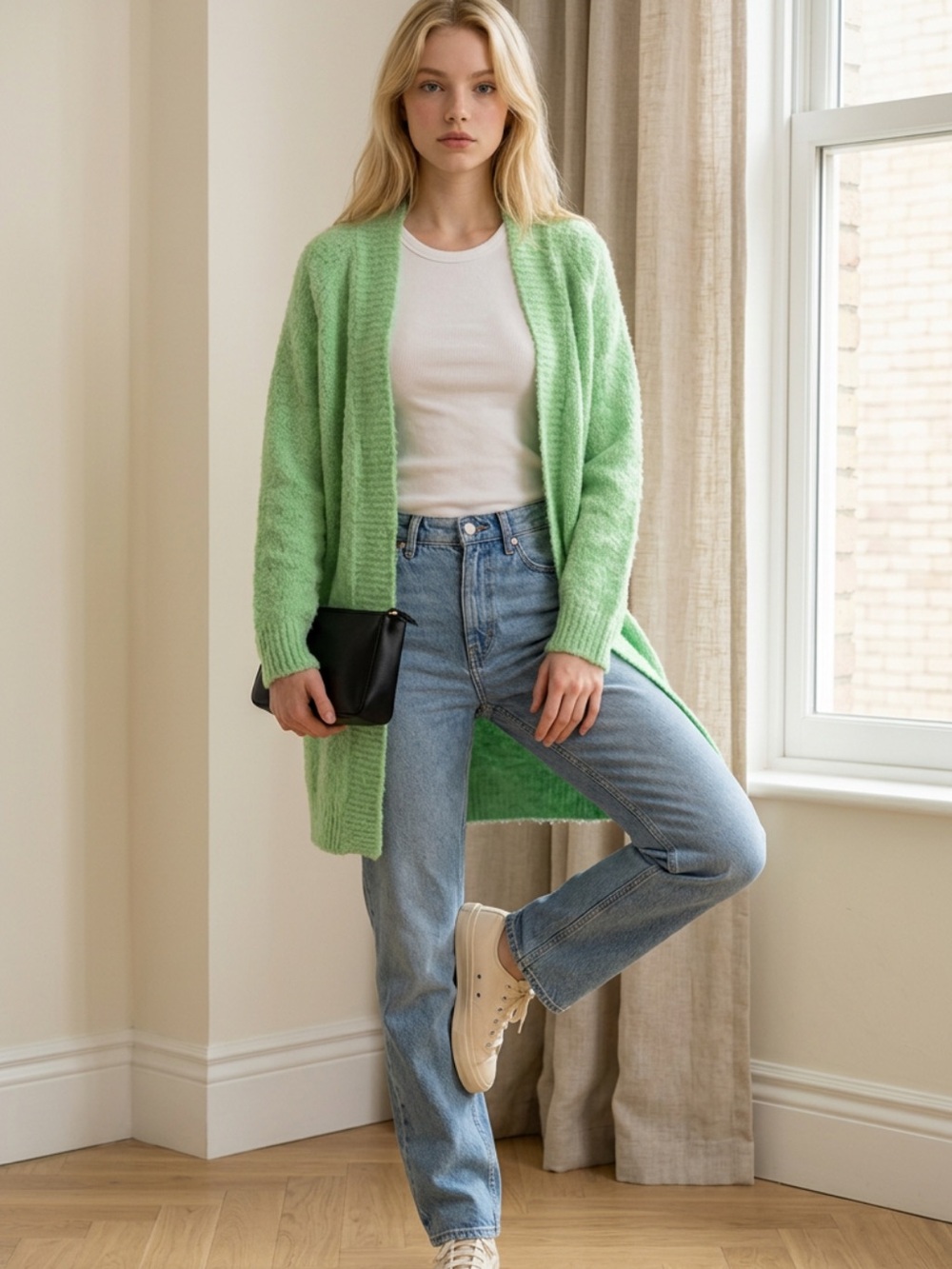 Anthropology mint green open front cardigan sweater size medium
